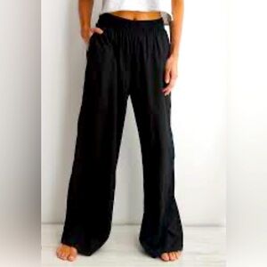 Aerie Black Linen Blend Pool-to-Party Wide Leg Pant - Size Medium